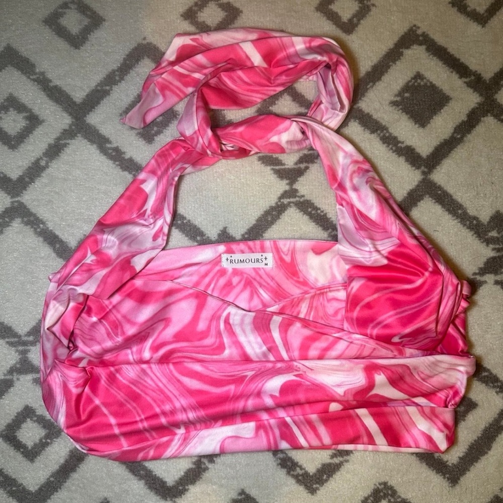 Rumours Marbled Wrapped Up Top Sz M - Pink/White
